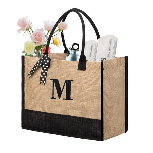 HOTIMO® Monogram Jute Tote Bags Initial Tote Bag Personalized