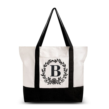 HOTIMO® Personalized Initial Canvas Tote Bag