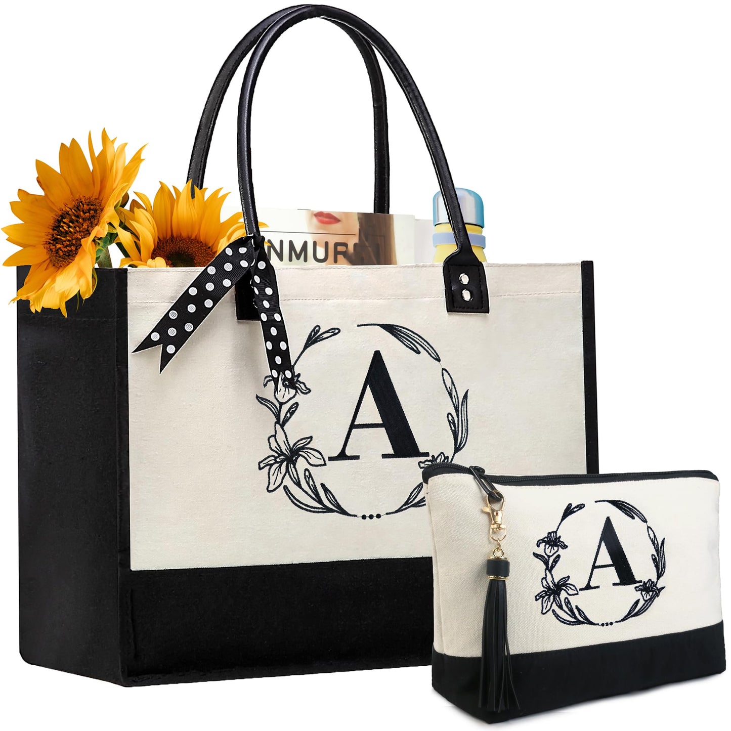 HOTIMO® Initial Canvas Tote Bags Personalized  Embroidery