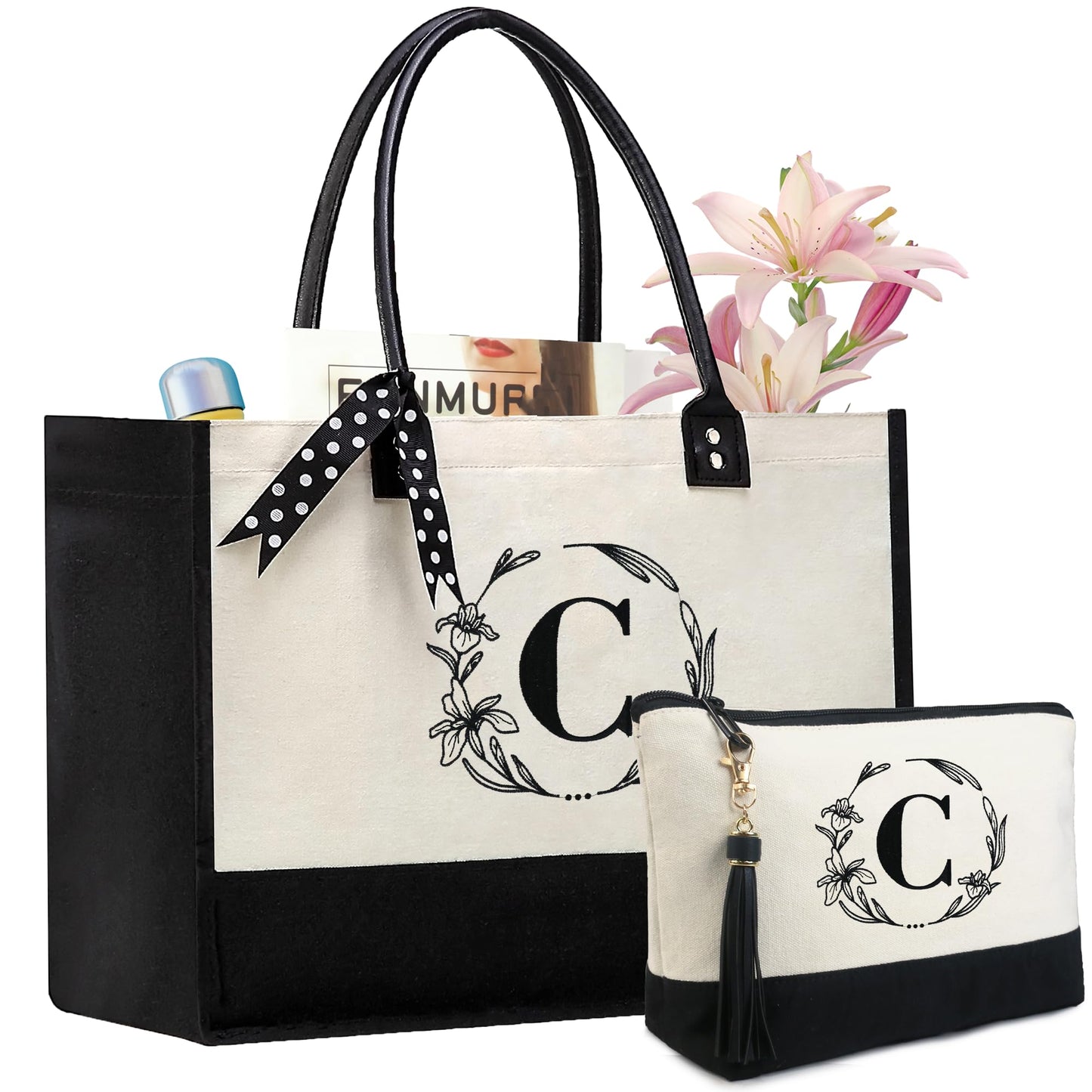 HOTIMO® Initial Canvas Tote Bags Personalized  Embroidery