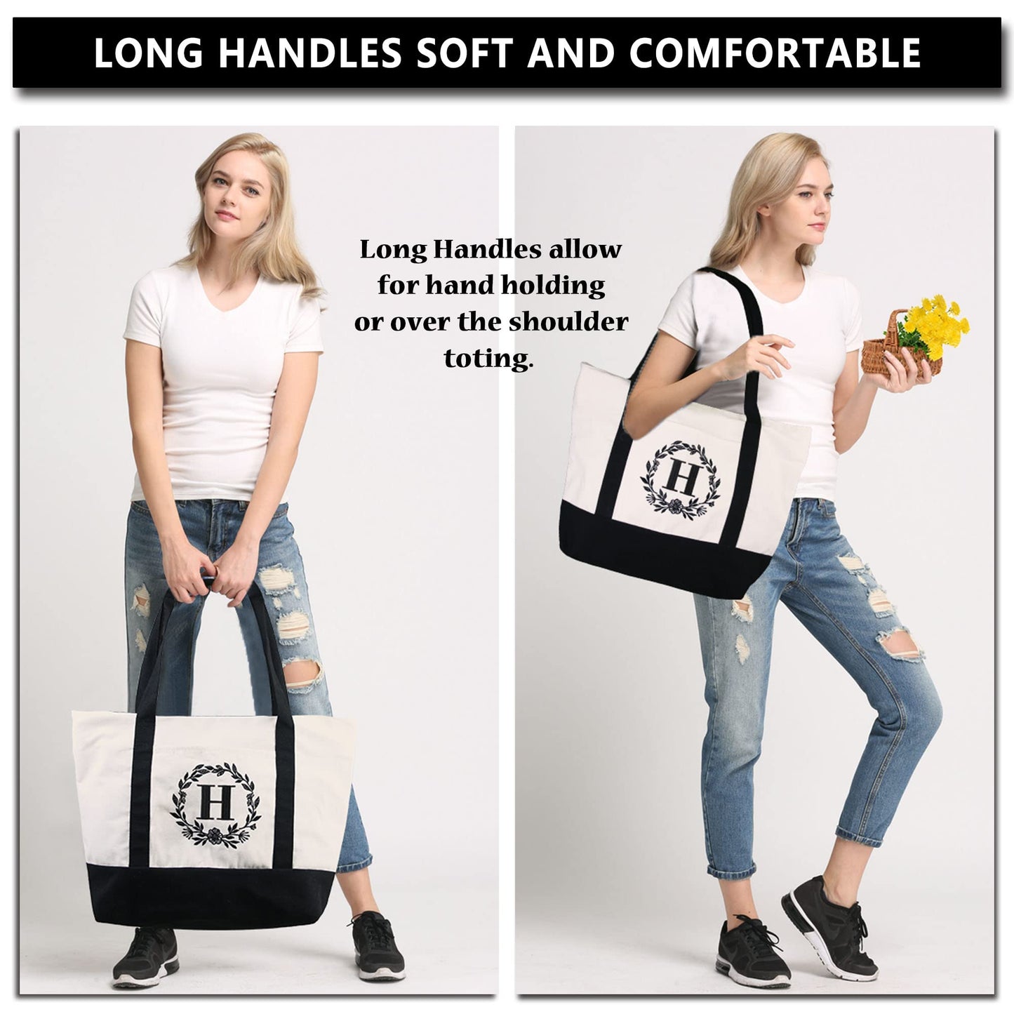 HOTIMO® Personalized Initial Canvas Tote Bag