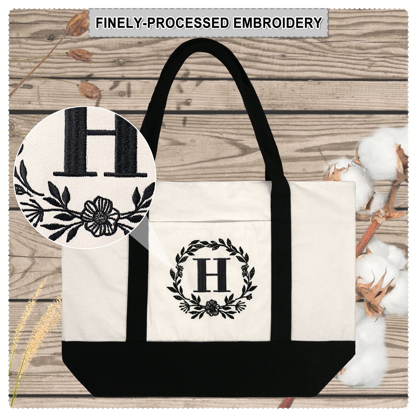 HOTIMO® Personalized Initial Canvas Tote Bag